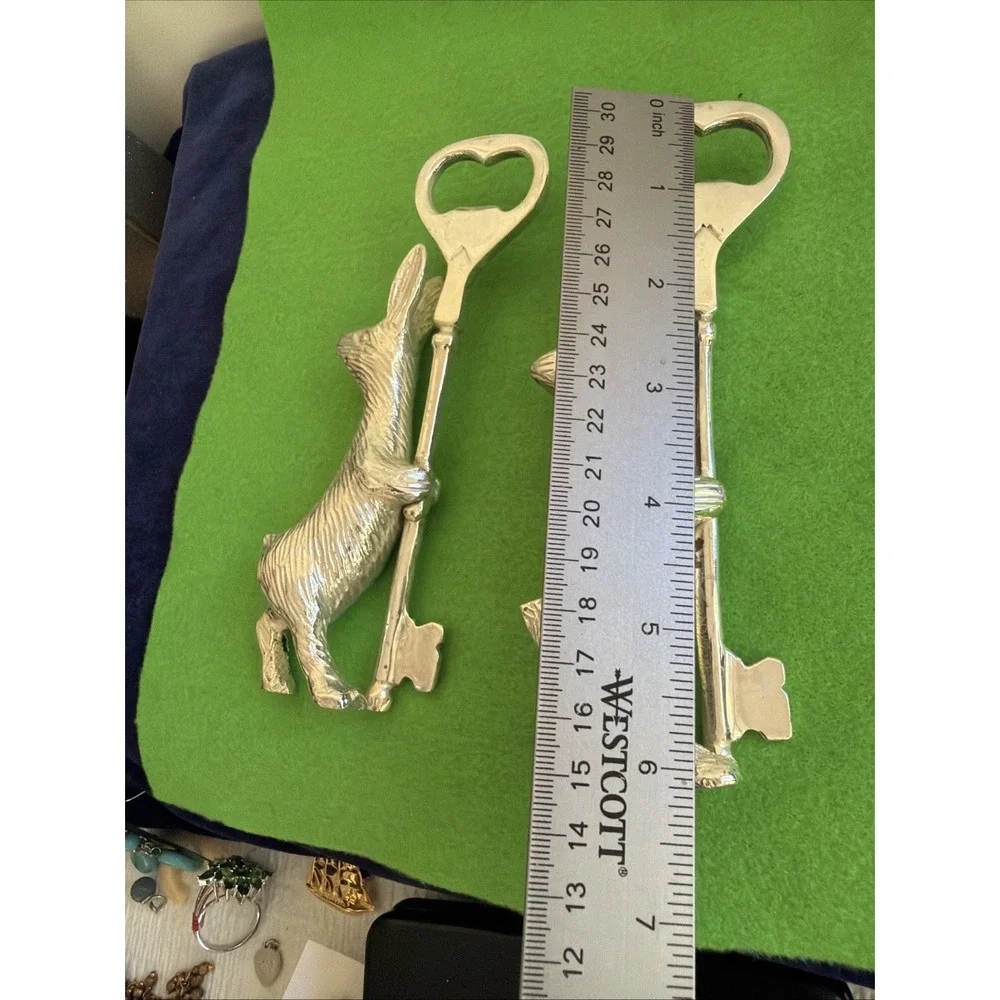 Anthropologie Easter Bunny Rabbit Bottle Opener Silver Key Metal Set Of 2